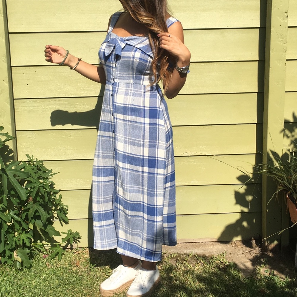 Plaid button down Midi Dress